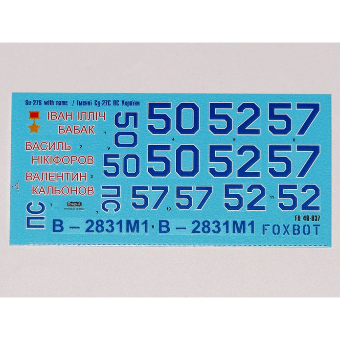 Foxbot 48-037 Decals Sukhoi Su-27 with Name, Ukranian Air Forces, digital camouflage Scale 1:48