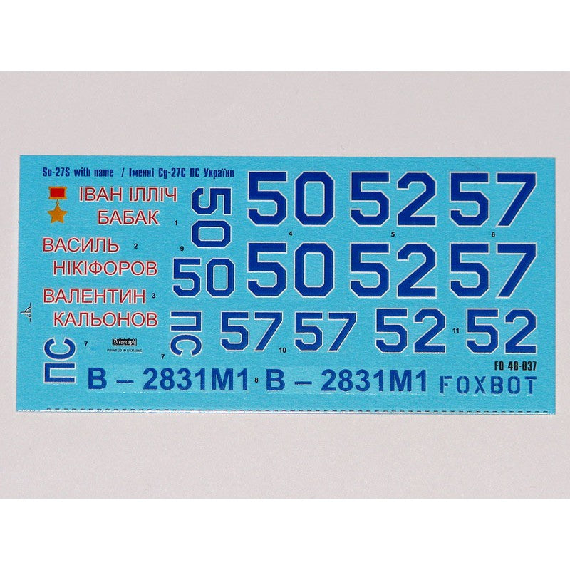 Foxbot 48-037 Decals Sukhoi Su-27 with Name, Ukranian Air Forces, digital camouflage Scale 1:48
