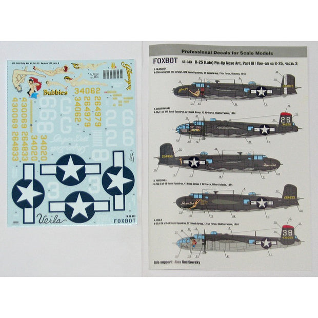 Foxbot 48-043A Decals North American B-25G/J Mitchell "Pin-Up Nose Art" (Part III) Scale 1:48