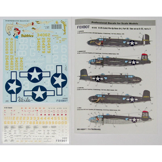 Foxbot 48-043 Decals North American B-25G/J Mitchell "Pin-Up Nose Art and Stencils" (Part III) Scale 1:48