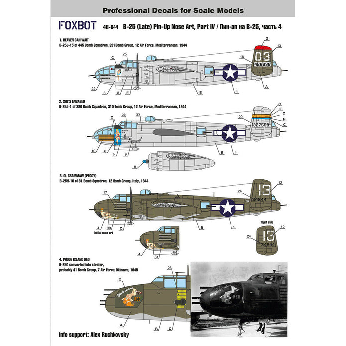 Foxbot 48-044A Decals North American B-25G/H/J Mitchell (Late) "Pin-Up Nose Art" (Part IV) Scale 1:48