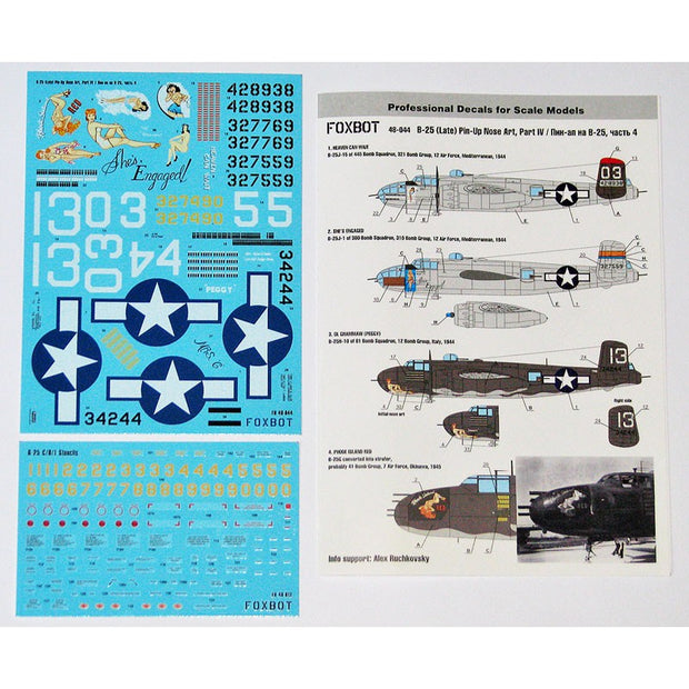 Foxbot 48-044 Decals North American B-25G/H/J Mitchell (Late) "Pin-Up Nose Art and Stencils" (Part IV) Scale 1:48