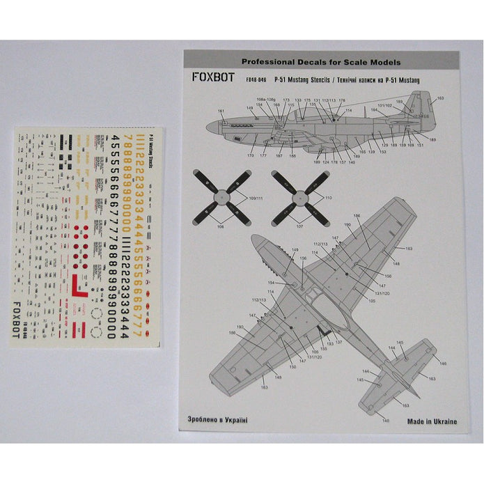 Foxbot 48-046 Decals Stencils for North American P-51 Mustang Scale 1:48 for Aircraft Plastic Model Kit