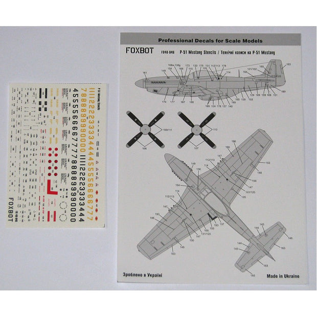 Foxbot 48-046 Decals Stencils for North American P-51 Mustang Scale 1:48 for Aircraft Plastic Model Kit