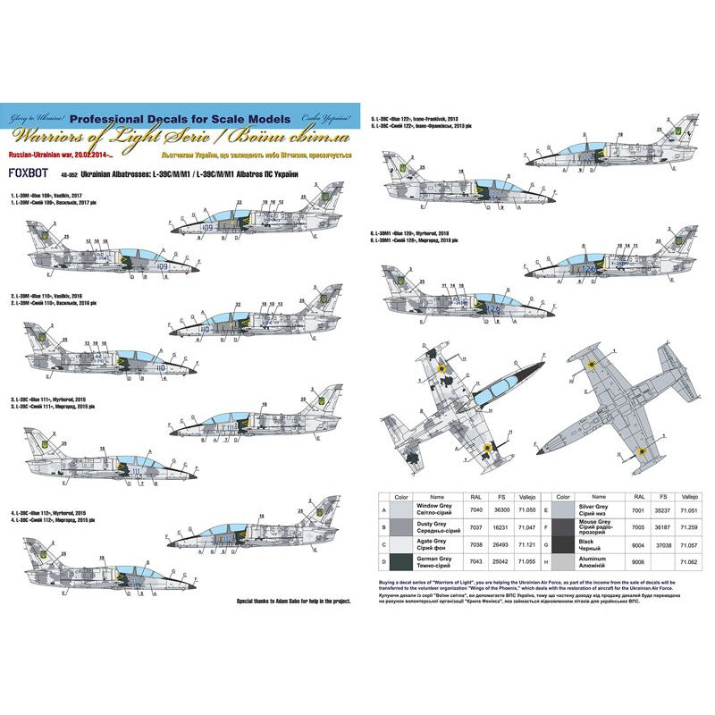 Foxbot 48-052 Decals Ukrainian Digital Albatrosses: L-39C/M/M1 Albatros, Ukrainian Air Forces Scale 1:48