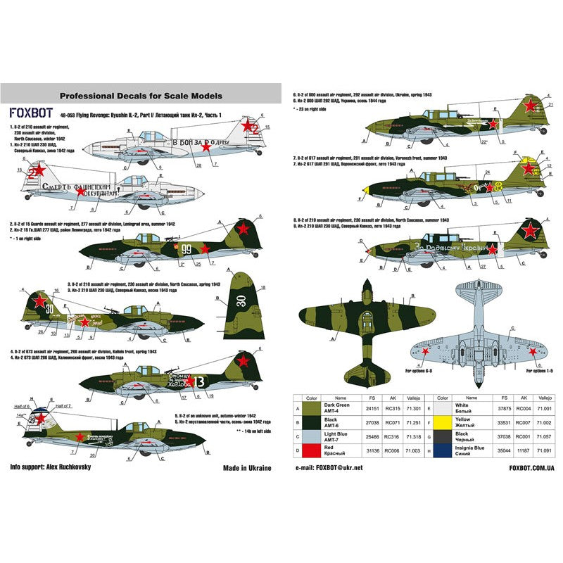 Foxbot 48-053 Decals Flying Revenge: Ilyushin IL-2 (early type), Part I Scale 1:48 for Aircraft Plastic Model Kit