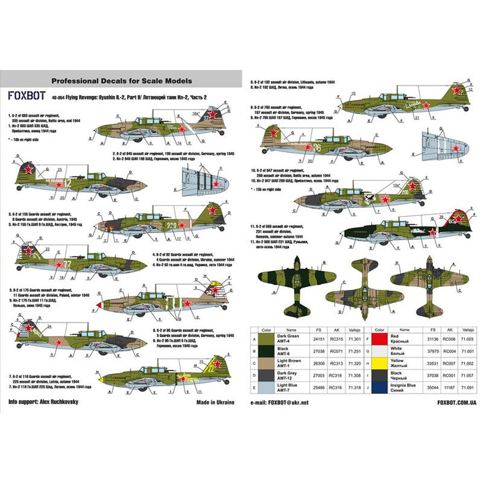 Foxbot 48-054 Decals Flying Revenge: Ilyushin IL-2, Part II Scale 1:48 for Aircraft Plastic Model Kit