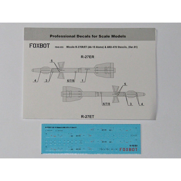 Foxbot 48-055 1:48 Decals Stencils for Soviet IR Guided Air-to-Air Missile R-27ER/ET (AA-10 Alamo) and AKU-470 Pylon (Ver.01)