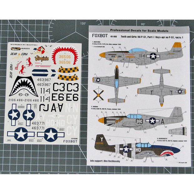 Foxbot 48-060A Decals North American P-51 Mustang, "Nose Art - Teeth and Girl", (Part I) Scale 1:48