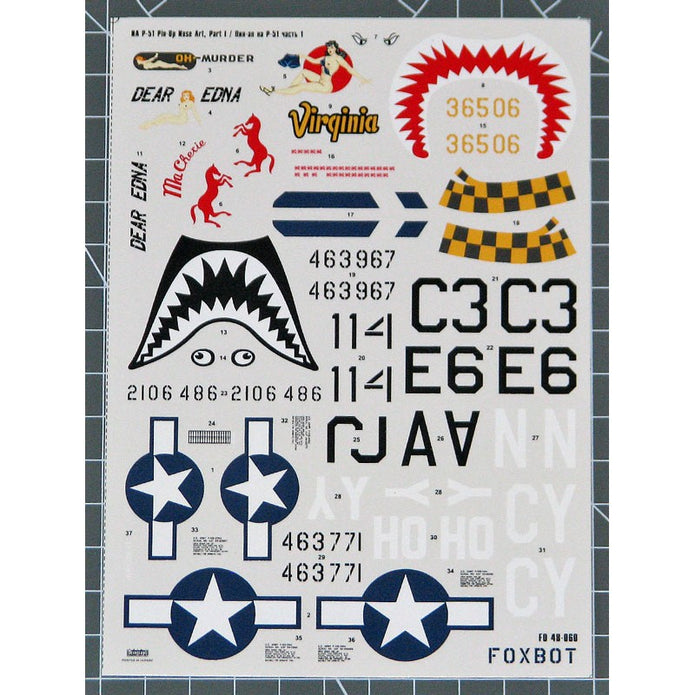 Foxbot 48-060A Decals North American P-51 Mustang, "Nose Art - Teeth and Girl", (Part I) Scale 1:48