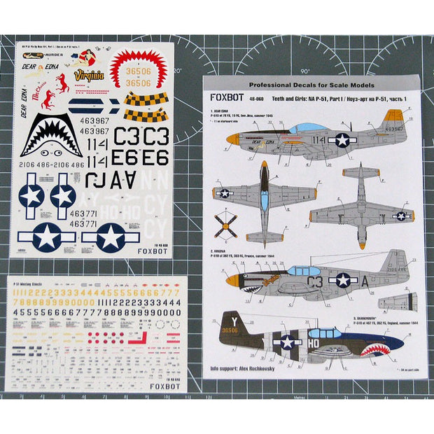 Foxbot 48-060 Decals North American P-51 Mustang, "Nose Art - Teeth and Girl" and Stencils, (Part I) Scale 1:48