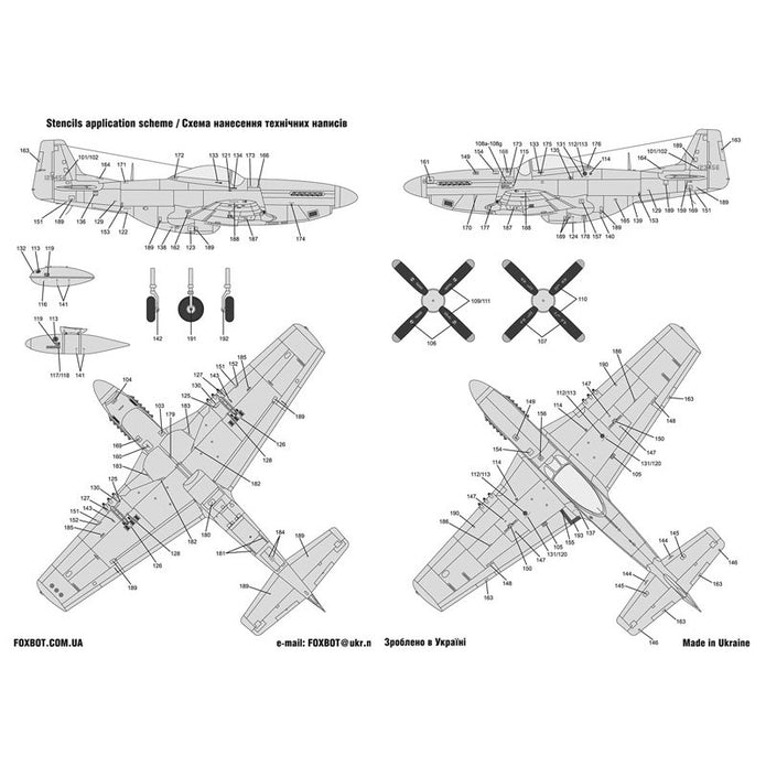 Foxbot 48-060 Decals North American P-51 Mustang, "Nose Art - Teeth and Girl" and Stencils, (Part I) Scale 1:48
