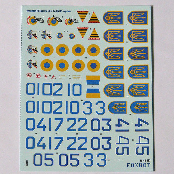 Foxbot 48-063T Decals Ukrainian Rooks: Su-25, Ukranian Air Forces and Stencils Scale 1:48 for Aircraft Plastic Model Kit
