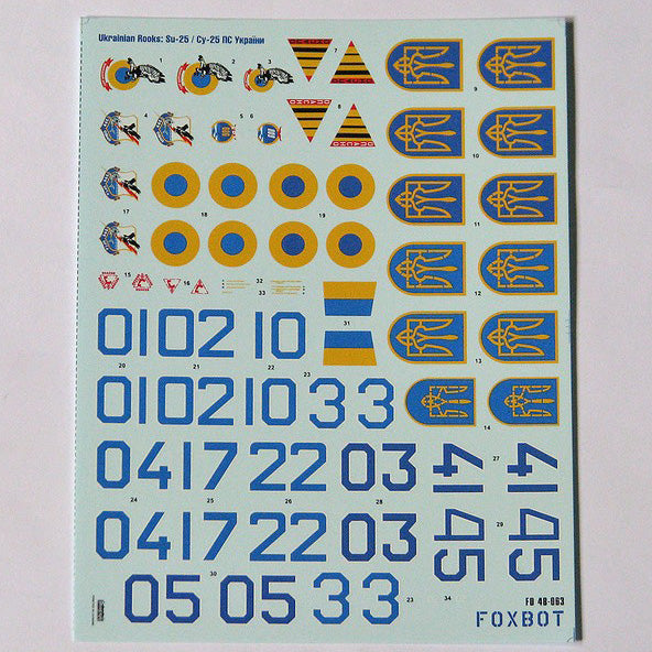 Foxbot 48-063 Decals Ukrainian Rooks: Su-25, Ukranian Air Forces Scale 1:48 for Aircraft Plastic Model Kit
