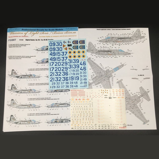 Foxbot 48-064T Decals Digital Rooks: Su-25, Ukranian Air Forces and Stencils Scale 1:48 for Aircraft Plastic Model Kit