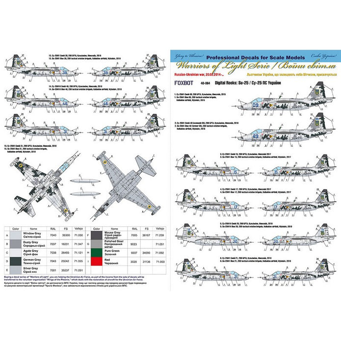 Foxbot 48-064T Decals Digital Rooks: Su-25, Ukranian Air Forces and Stencils Scale 1:48 for Aircraft Plastic Model Kit