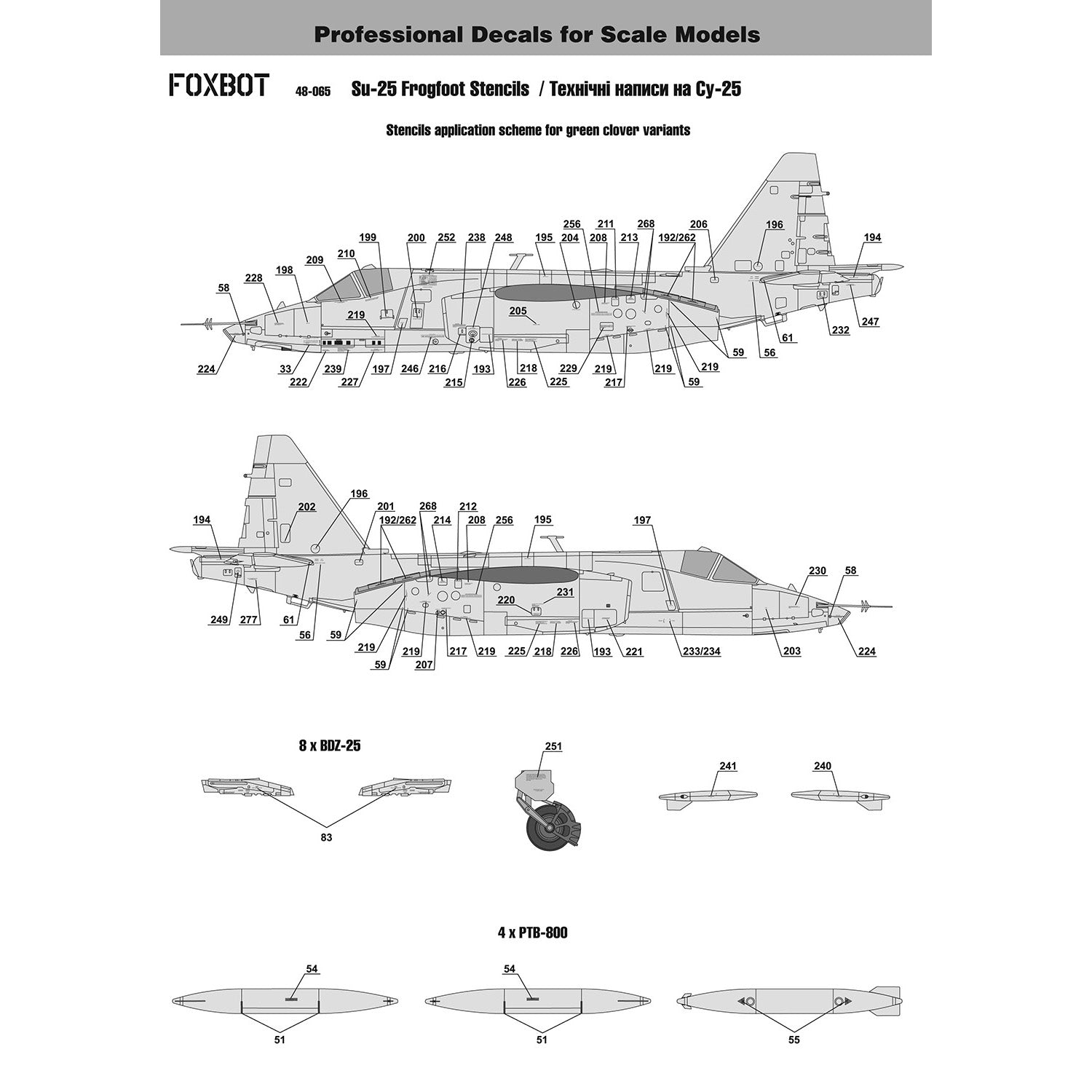 Foxbot 48-065 Decals Stencils for Su-25 Ukrainian Air Forces Scale 1:48 for Aircraft Plastic Model Kit
