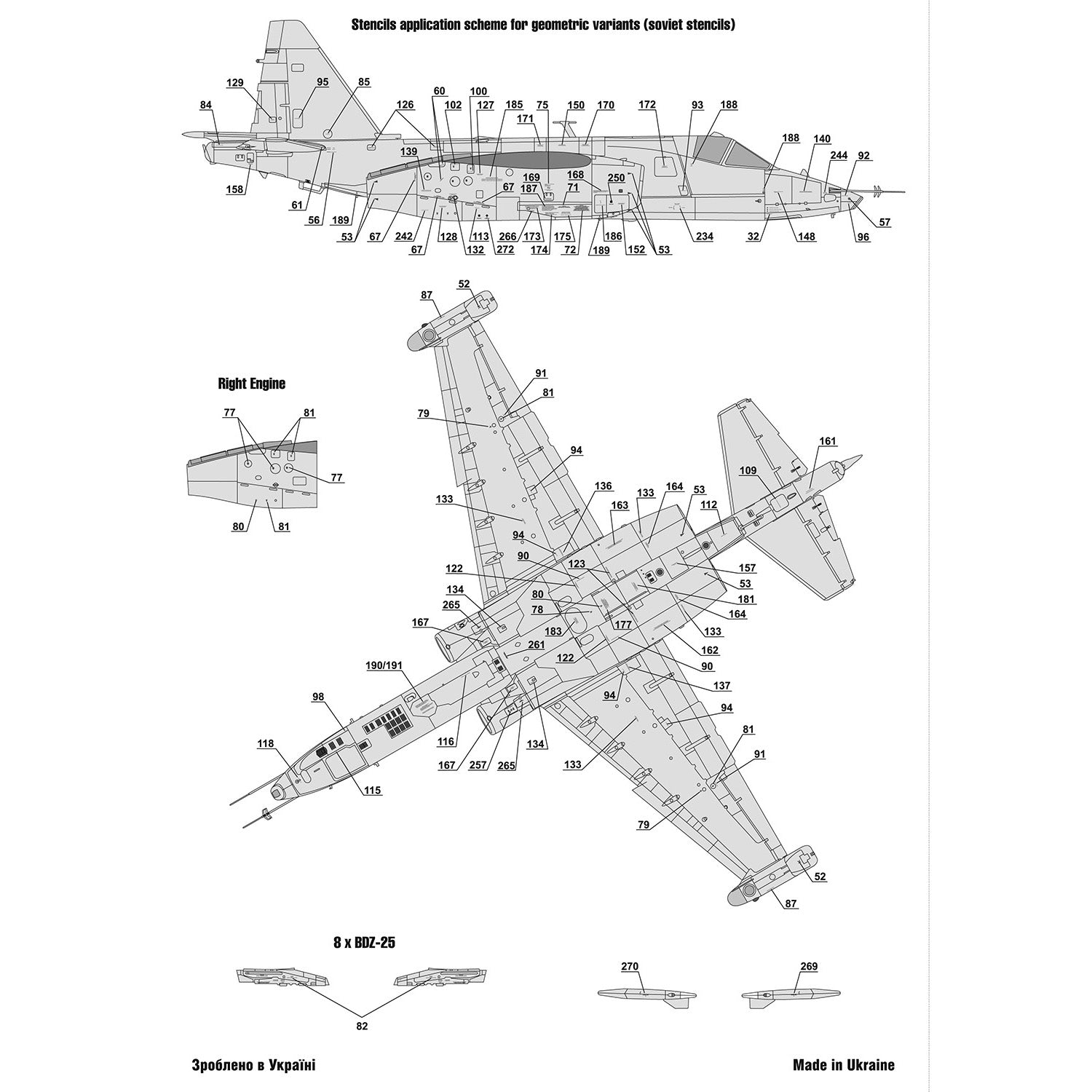 Foxbot 48-065 Decals Stencils for Su-25 Ukrainian Air Forces Scale 1:48 for Aircraft Plastic Model Kit