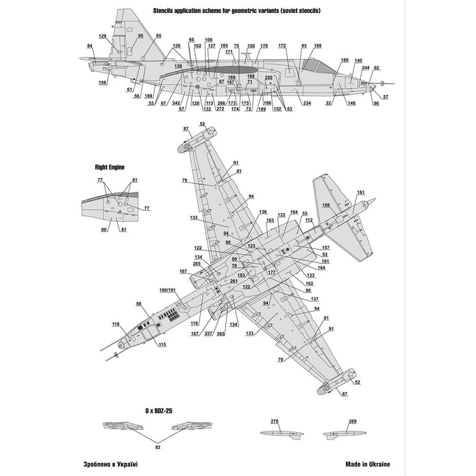 Foxbot 48-065 Decals Stencils for Su-25 Ukrainian Air Forces Scale 1:48 for Aircraft Plastic Model Kit