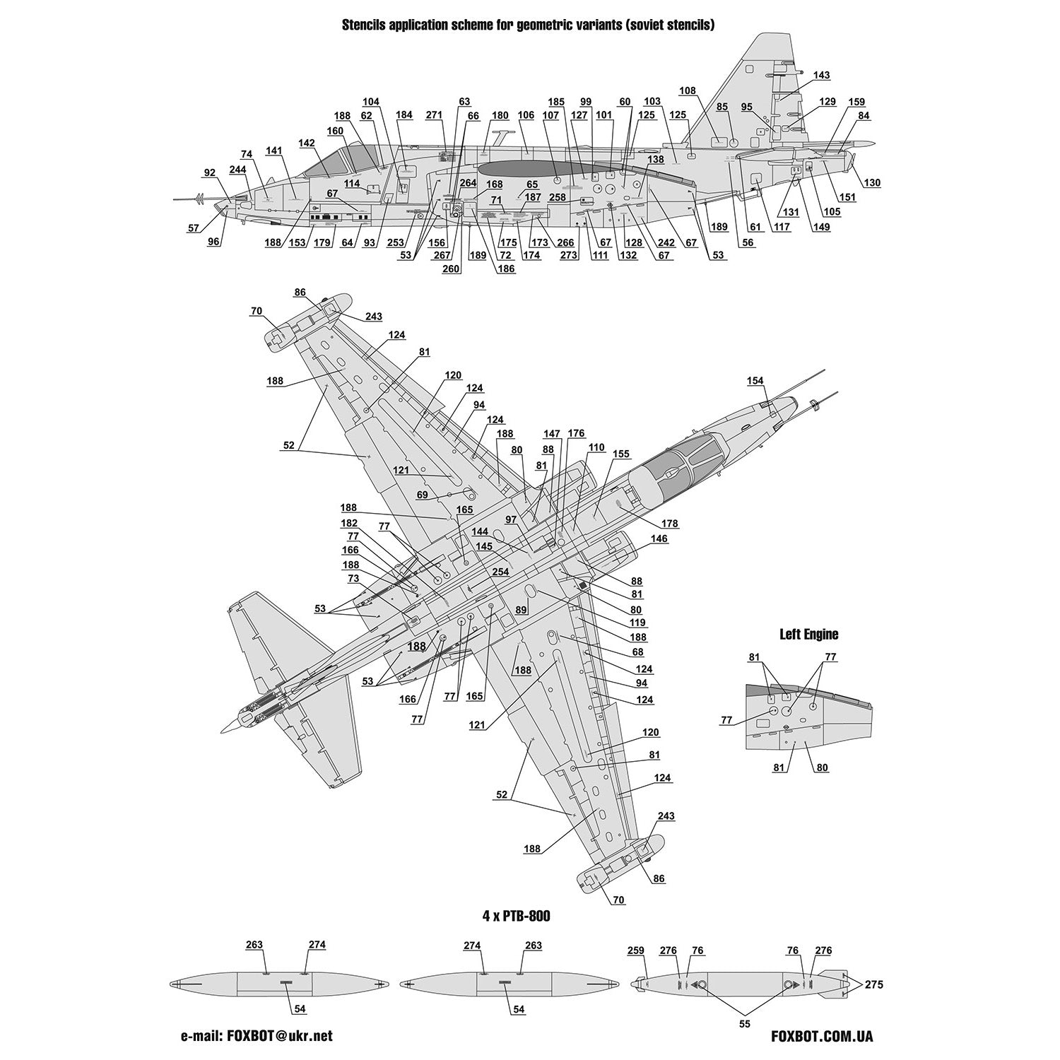 Foxbot 48-065 Decals Stencils for Su-25 Ukrainian Air Forces Scale 1:48 for Aircraft Plastic Model Kit