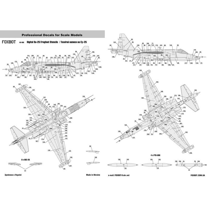 Foxbot 48-066 Decals Stencils for Digital Su-25 Ukrainian Air Forces Scale 1:48 for Aircraft Plastic Model Kit