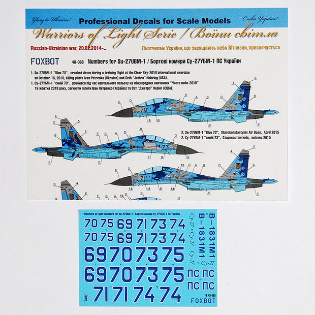 Foxbot 48-068 Decals Numbers for Su-27UBM-1 Ukrainian Air Forces, digital camouflage Scale 1:48