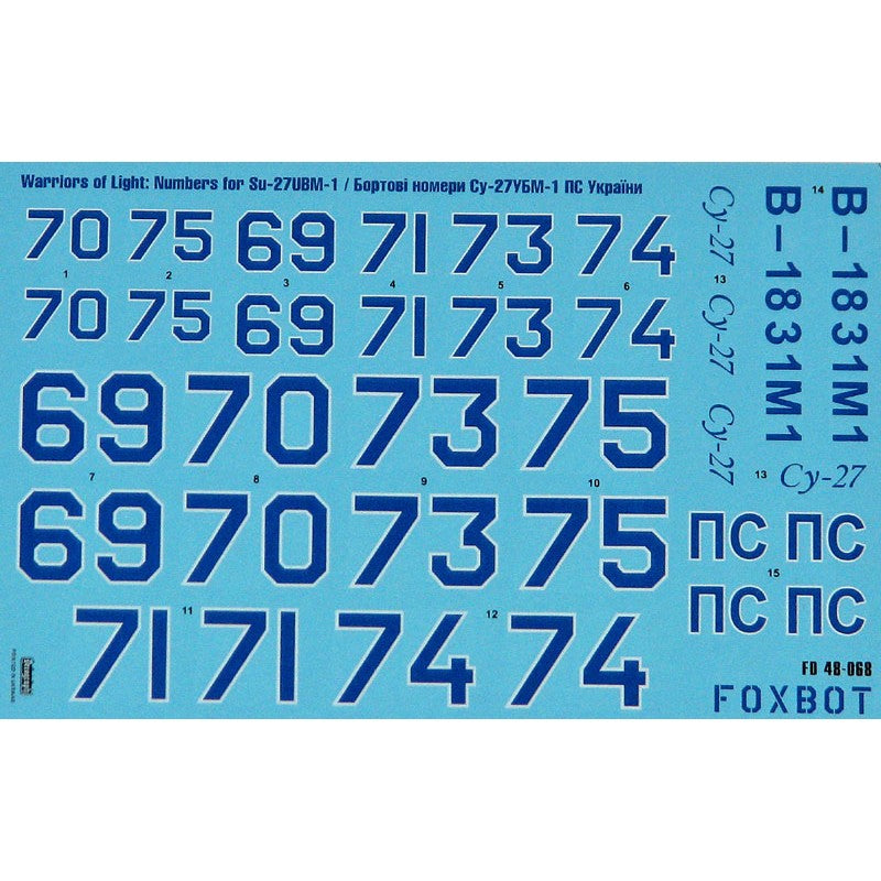 Foxbot 48-068 Decals Numbers for Su-27UBM-1 Ukrainian Air Forces, digital camouflage Scale 1:48