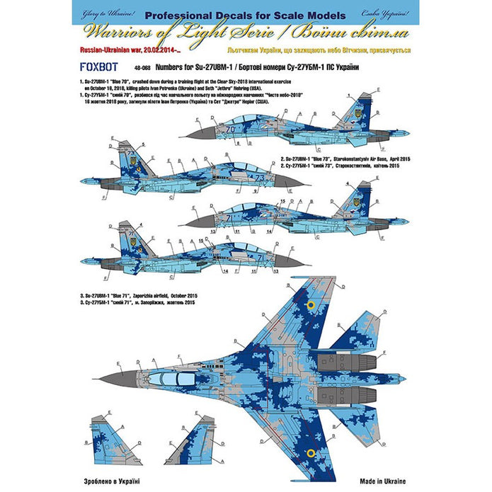 Foxbot 48-068 Decals Numbers for Su-27UBM-1 Ukrainian Air Forces, digital camouflage Scale 1:48