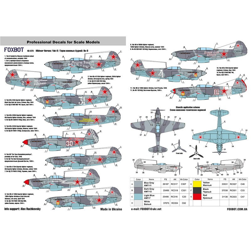 Foxbot 48-073 Decals Soviet fighter Yak-9 D/B 