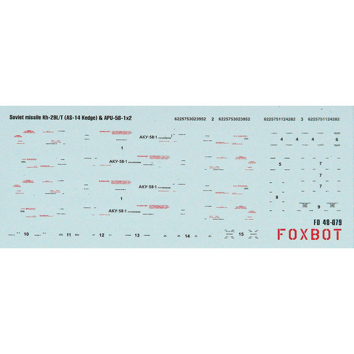 Foxbot 48-079 Decals Stencils for soviet air-to-surface missile Kh-29L/T (AS-14 Kedge) and APU-58-1 Scale 1:48