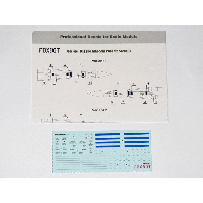 Foxbot 48-080 Decals Stencils for american Air-to-Air Missile AIM-54A Phoenix Scale 1:48 for Aircraft Plastic Model Kit