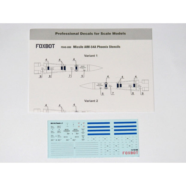 Foxbot 48-080 Decals Stencils for american Air-to-Air Missile AIM-54A Phoenix Scale 1:48 for Aircraft Plastic Model Kit