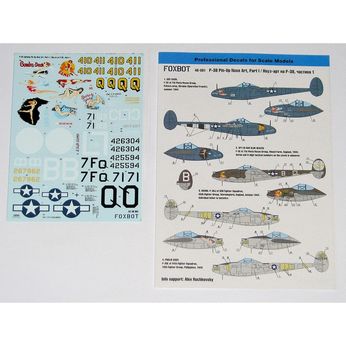 Foxbot 48-081A Decals Lockheed P-38 Lightning Pin-Up Nose Art (Part I) Scale 1:48 for Aircraft Plastic Model Kit