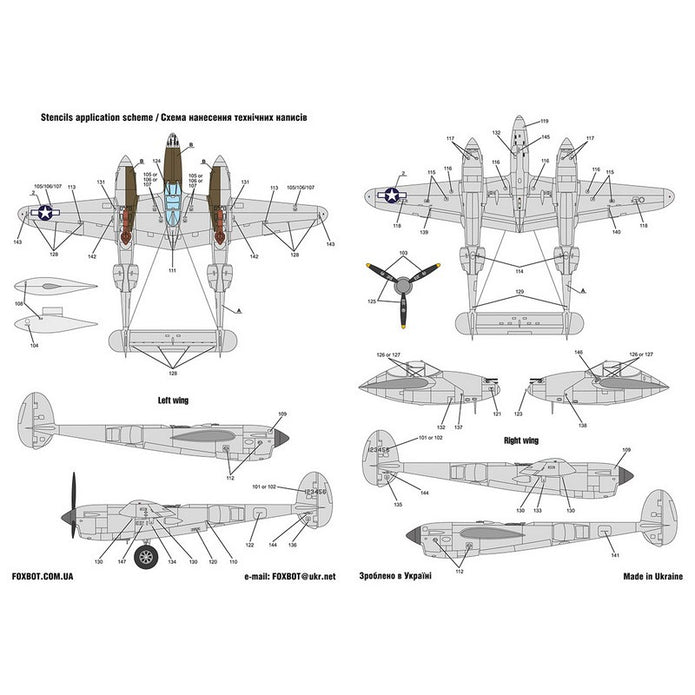 Foxbot 48-081 Decals Lockheed P-38 Lightning Pin-Up Nose Art and Stencils (Part I) Scale 1:48 for Aircraft Plastic Model Kit