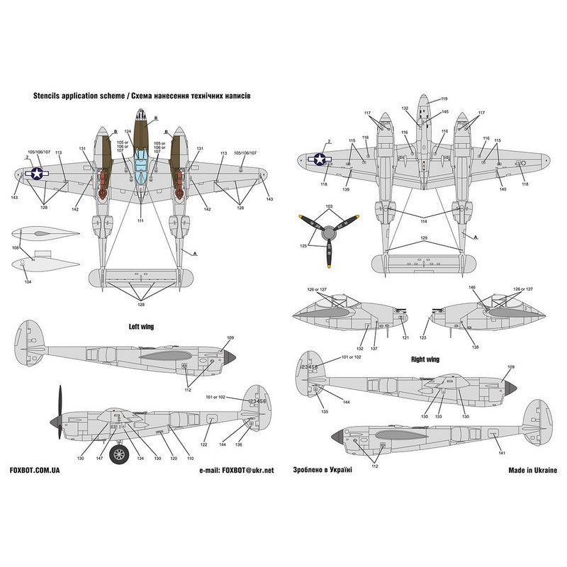 Foxbot 48-081 Decals Lockheed P-38 Lightning Pin-Up Nose Art and Stencils (Part I) Scale 1:48 for Aircraft Plastic Model Kit