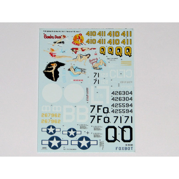 Foxbot 48-081 Decals Lockheed P-38 Lightning Pin-Up Nose Art and Stencils (Part I) Scale 1:48 for Aircraft Plastic Model Kit