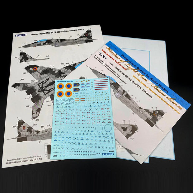 Foxbot 48-086A Decals Ukrainian Digital Falcons: MiG-29 (9-13) with masks Scale 1:48 for Aircraft Plastic Model Kit