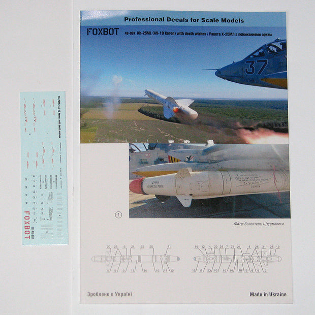 Foxbot 48-087 Decals Stencils for Missile Kh-25ML (AS-10 Karen) with death wishes, Ukranian Air Forces Scale 1:48