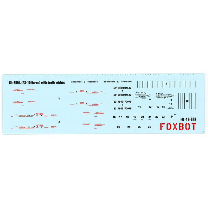 Foxbot 48-087 Decals Stencils for Missile Kh-25ML (AS-10 Karen) with death wishes, Ukranian Air Forces Scale 1:48