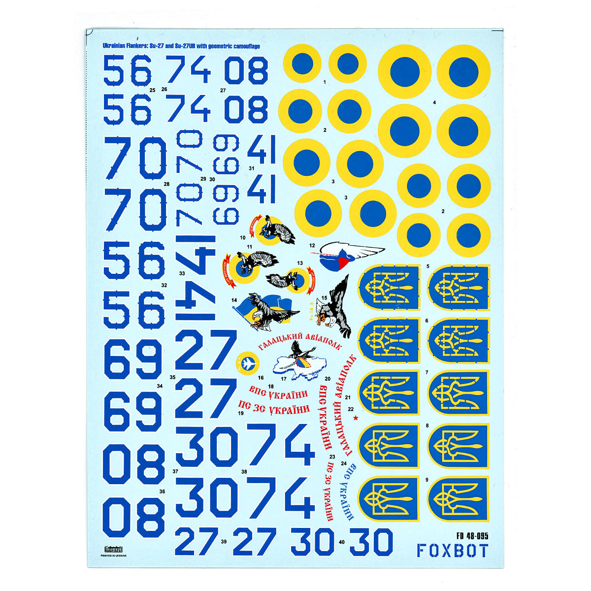 Foxbot 48-095 Decals Su-27 and Su-27UB Ukrainian Air Forces, with Geometric Camouflage Scale 1:48