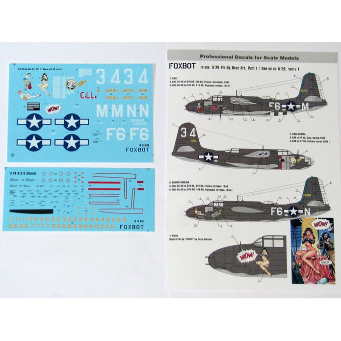 Foxbot 72-006 Decals Douglas A-20 Boston Pin-Up Nose Art and Stencils (Part I) Scale 1:72 for Aircraft Plastic Model Kit