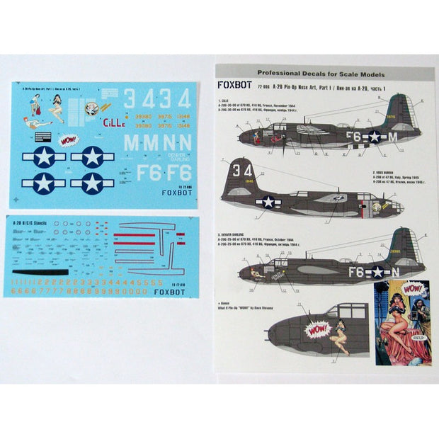 Foxbot 72-006 Decals Douglas A-20 Boston Pin-Up Nose Art and Stencils (Part I) Scale 1:72 for Aircraft Plastic Model Kit