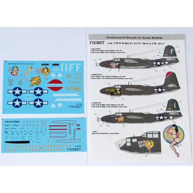 Foxbot 72-008 Decals Douglas A-20 Boston Pin-Up Nose Art and Stencils (Part III) Scale 1:72 for Aircraft Plastic Model Kit