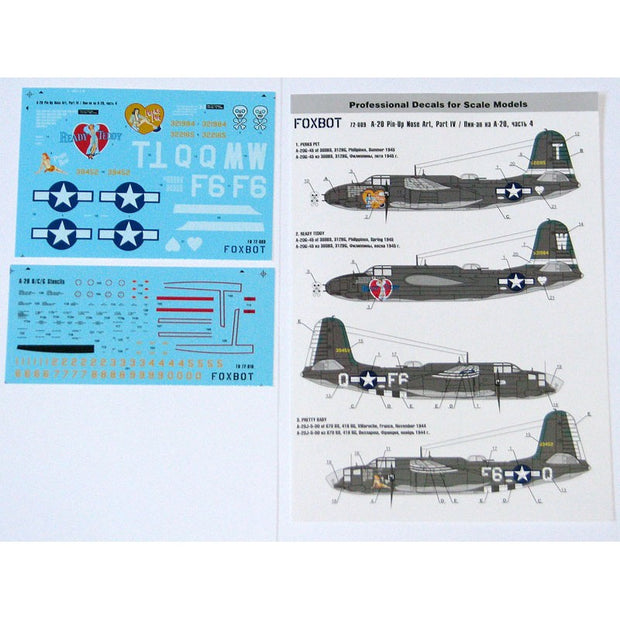 Foxbot 72-009 Decals Douglas A-20 Boston Pin-Up Nose Art and Stencils (Part IV) Scale 1:72 for Aircraft Plastic Model Kit