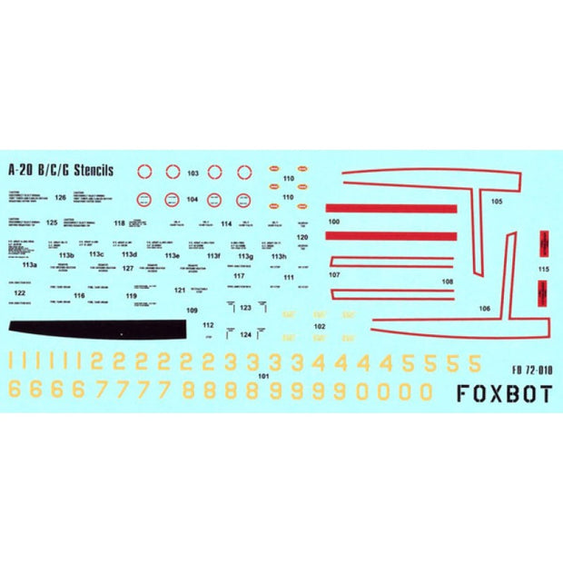 Foxbot 72-010 Decals Stencils for Douglas A-20B/C/G Boston Scale 1:72 for Aircraft Plastic Model Kit