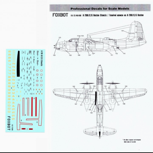 Foxbot 72-010 Decals Stencils for Douglas A-20B/C/G Boston Scale 1:72 for Aircraft Plastic Model Kit