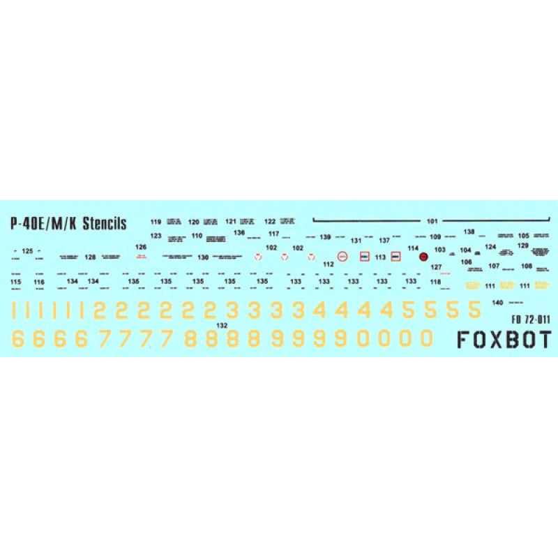 Foxbot 72-011 Decals Stencils for Curtiss P-40E/M/K Scale 1:72 for Aircraft Plastic Model Kit