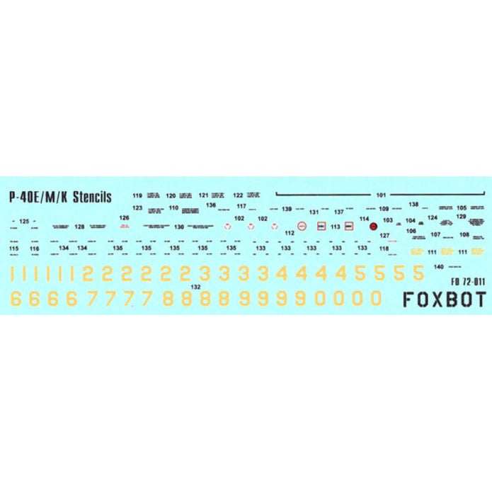 Foxbot 72-011 Decals Stencils for Curtiss P-40E/M/K Scale 1:72 for Aircraft Plastic Model Kit