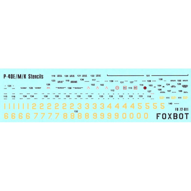 Foxbot 72-011 Decals Stencils for Curtiss P-40E/M/K Scale 1:72 for Aircraft Plastic Model Kit
