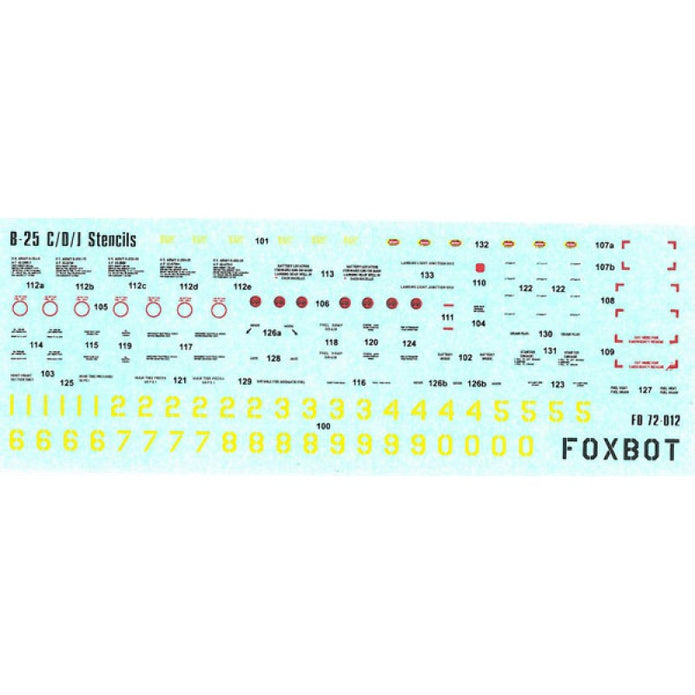 Foxbot 72-012 Decals Stencils for North American B-25C/D/J Mitchell Scale 1:72 for Aircraft Plastic Model Kit